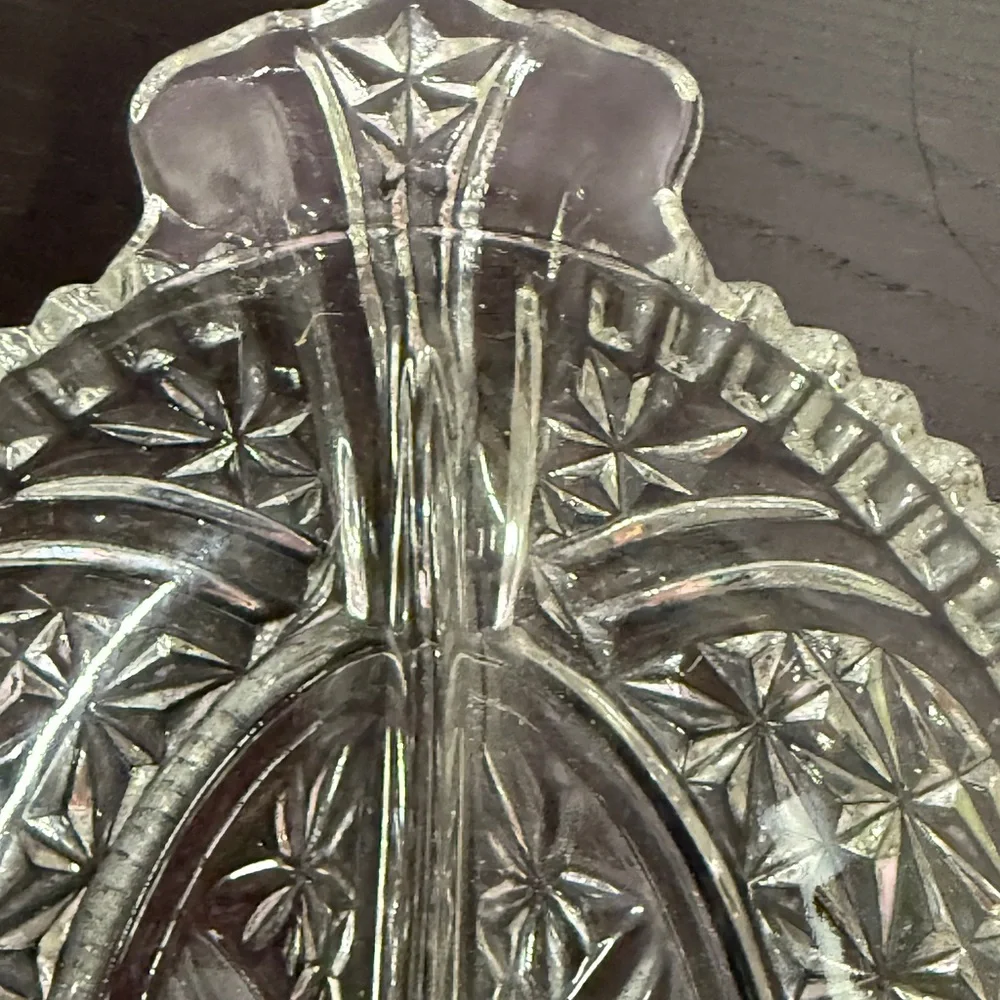 Elegant Anchor Hocking Clear Cut Glass Divided Serving Relish Dish