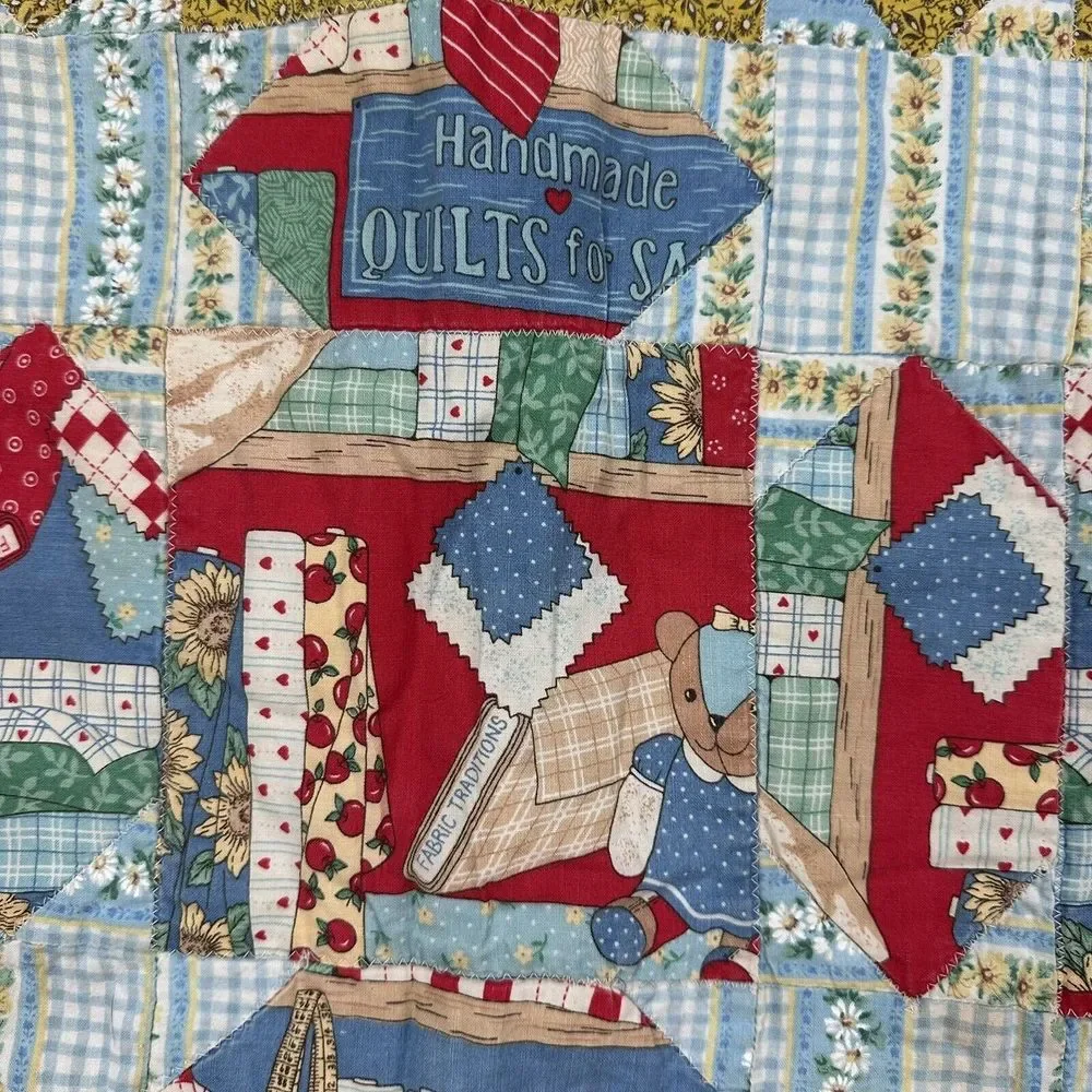 HANDMADE‎ QUILT CHILDREN BEARS FLORAL APPLES PATCHWORK 37x46