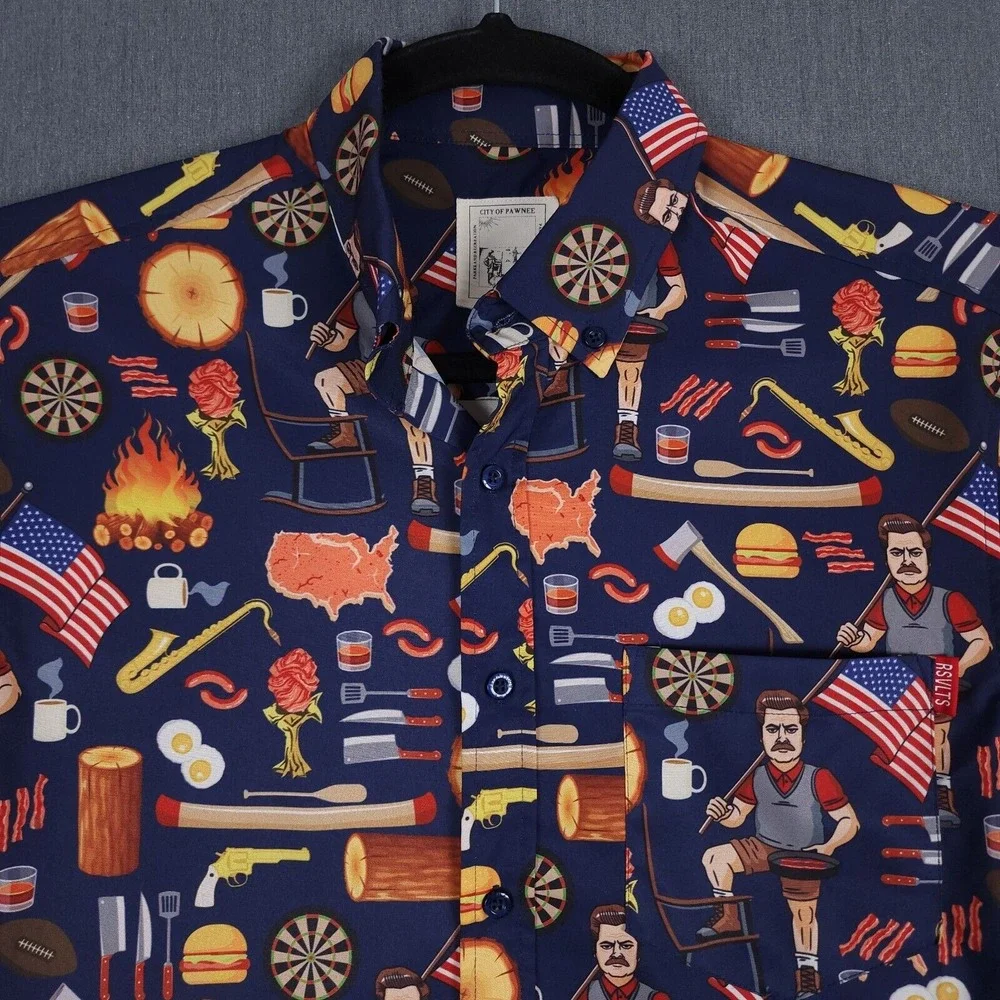 RSVLTS Ron Swanson Shirt Greatness Mens Medium Parks‎ Recreation Button KunuFlex
