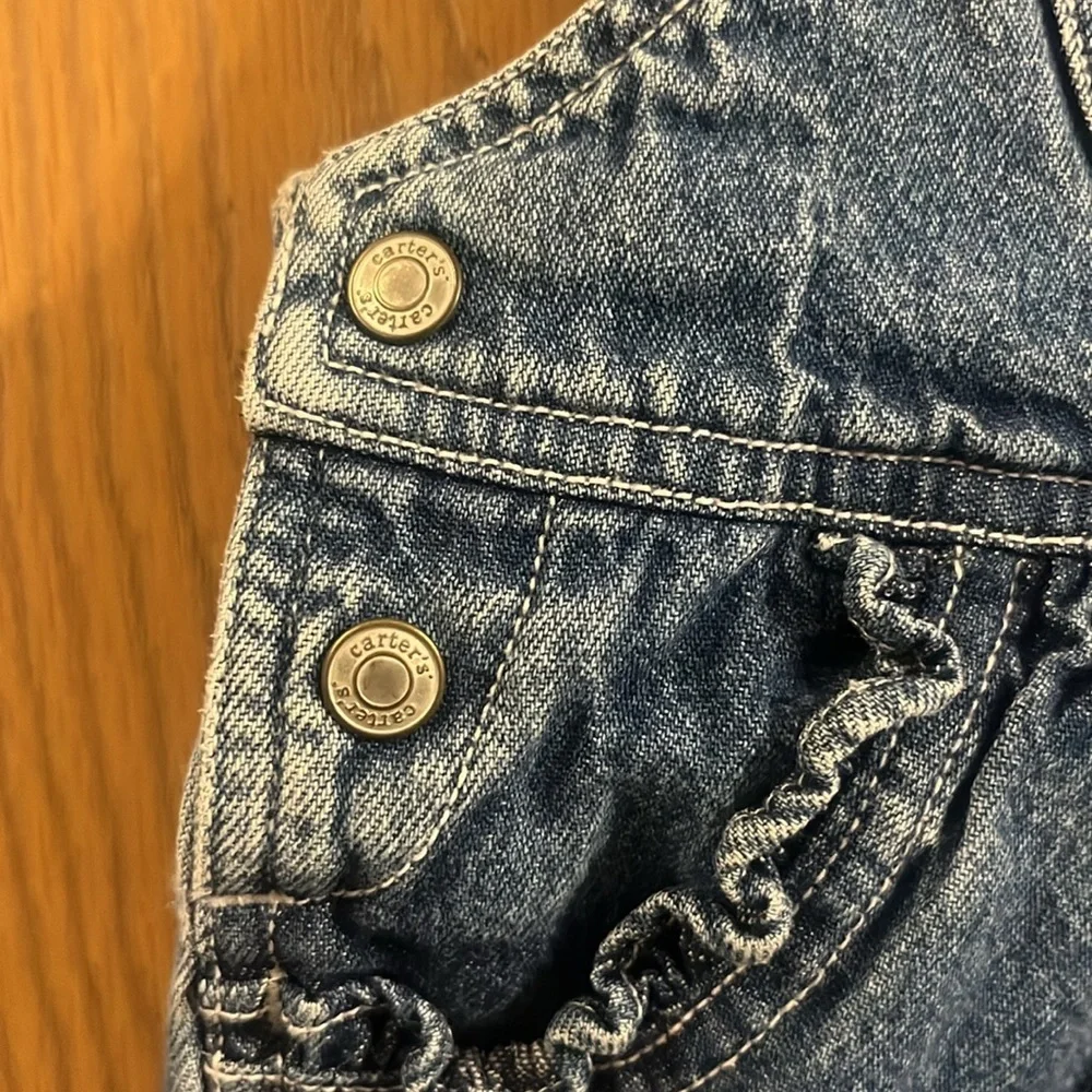 Vintage Carter's Blue Denim Overalls‎ with Flower Embroidery 9-12M