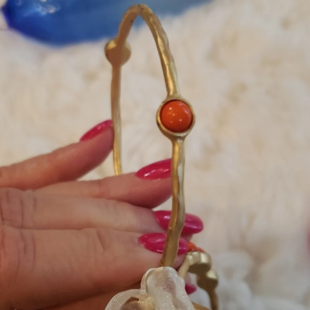 ❤‎ NWT Set 3 Row Bracelets Set Coral Stones Orange Gold metal Bracelets