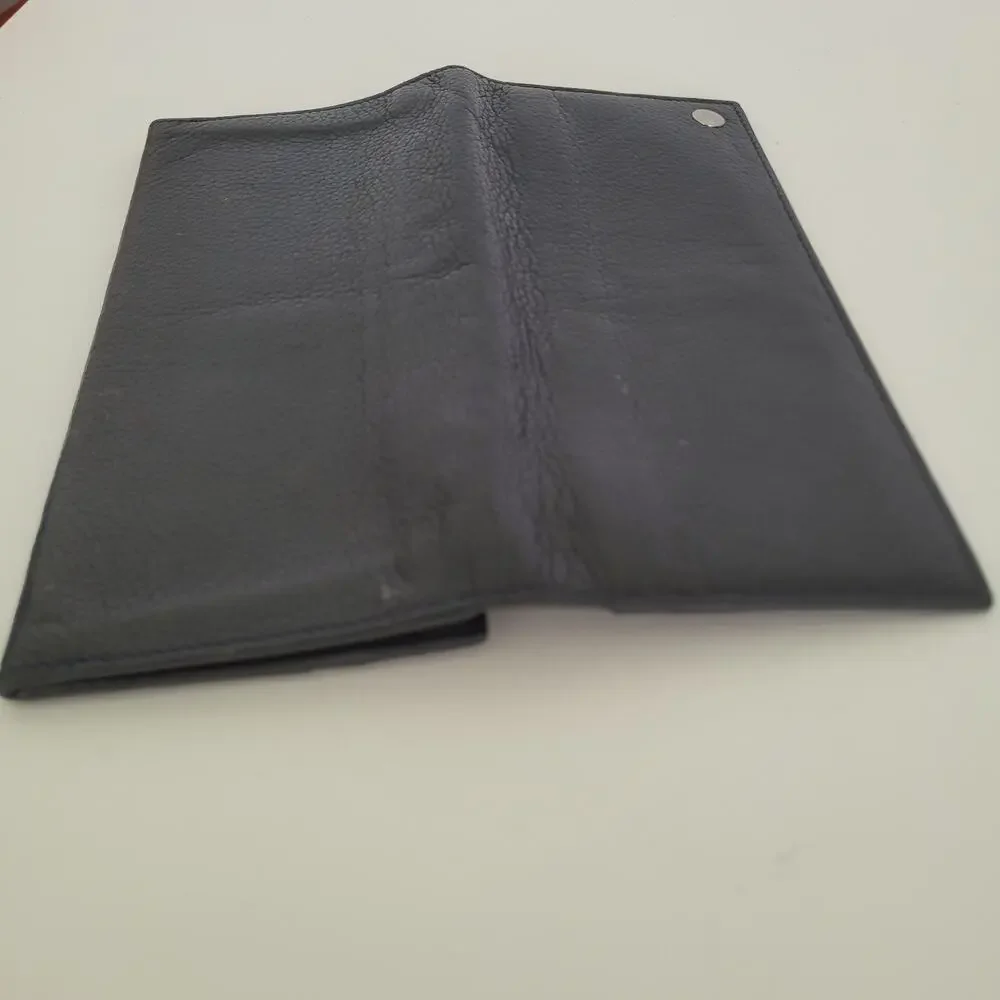 Dunhill‎ Designer Checkbook Card Bill Holder Wallet Black Bifold Leather Long