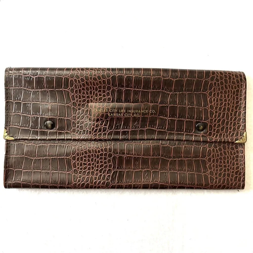 Vintage Myron Mfg Faux Alligator Leather Tri-Fold Document Portfolio Kansas City