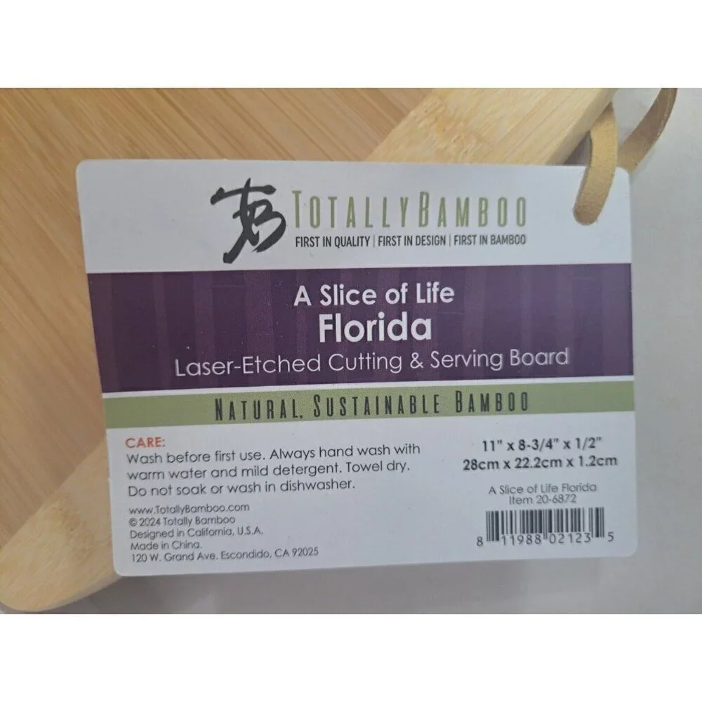 Totally Bamboo Florida Map Laser-Etched Wood Cutting & Serving Board
