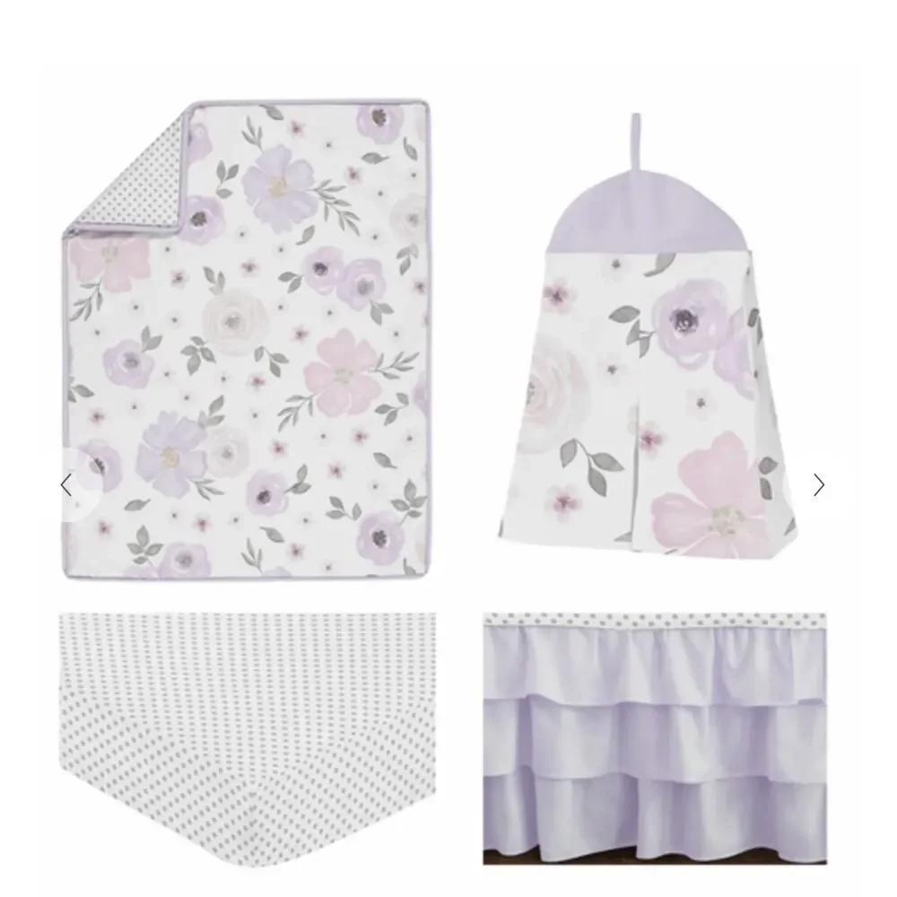 Sweet JoJo Designs Watercolor Floral Lavender Baby Nursery Crib Bedding 4 Piece