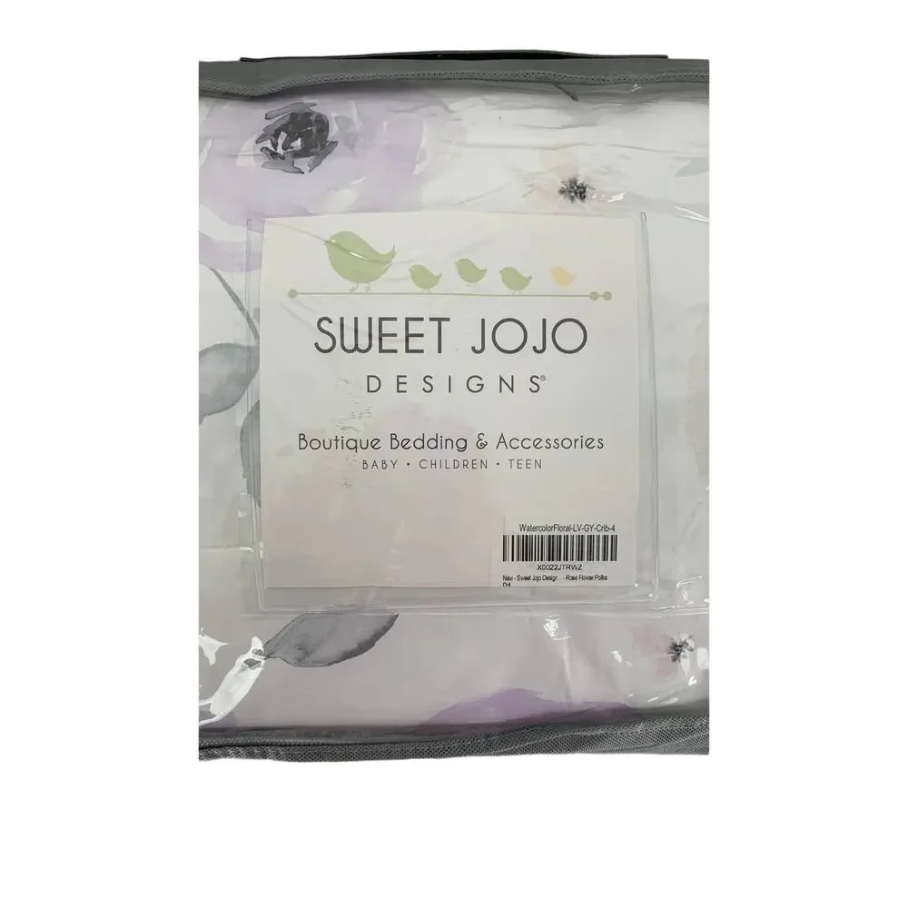 Sweet JoJo Designs Watercolor Floral Lavender Baby Nursery Crib Bedding 4 Piece