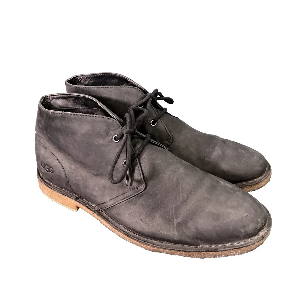 UGG Chukka Boots Mens 10.5‎ Black Biltmore Leather Lace Up Ankle Shoes Desert