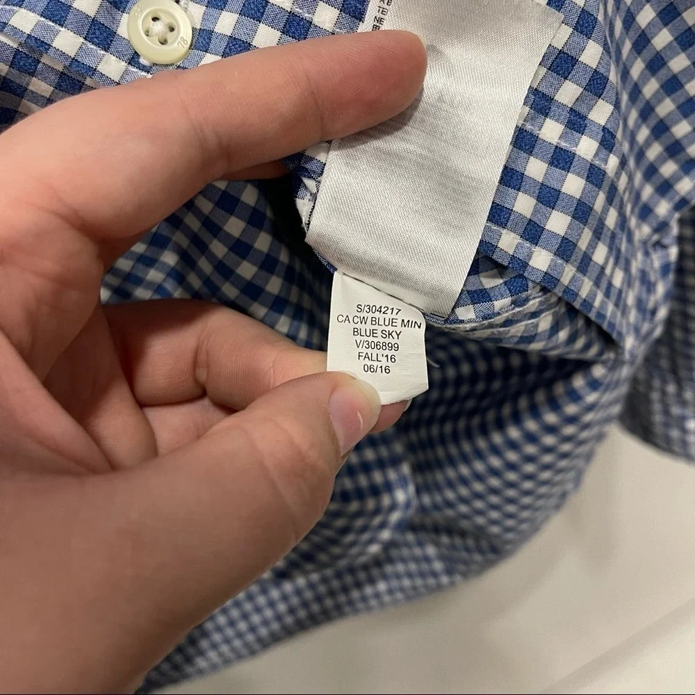 Banana Republic Camden Fit Mini Check Blue Sky Shirt Button Down Small