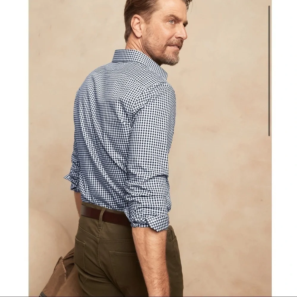 Banana Republic Camden Fit Mini Check Blue Sky Shirt Button Down Small