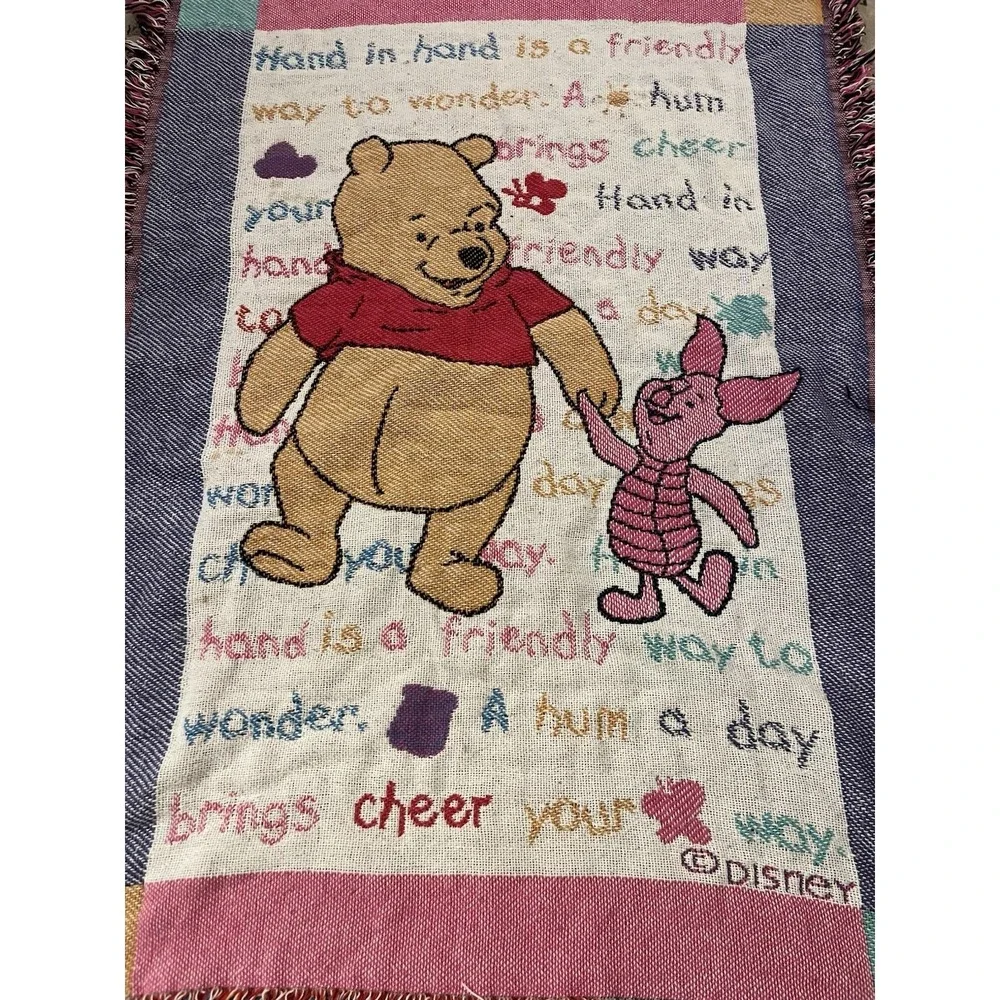 1995 Winnie the Pooh and Piglet Crib Tapestry Blanket 36x46 Vibrant Colors Stain