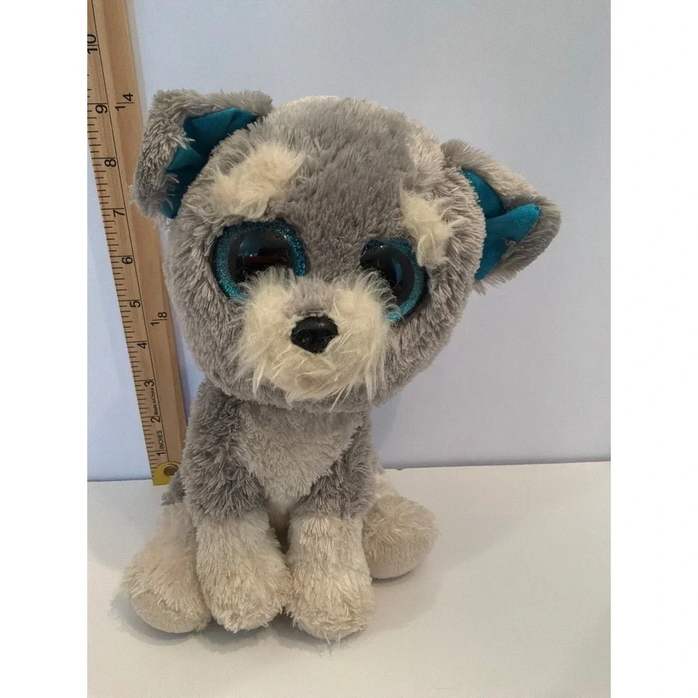 Ty Beanie Boos Whiskers‎ The Schnauzer Dog Plush Toy Large Eyes Sparkly Blue