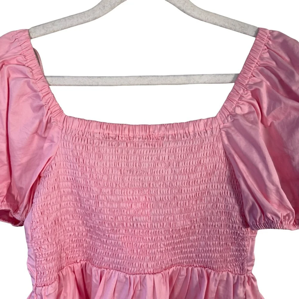 Astr The Label Smocked Pink Puff Peplum Sleeve Blouse Size S Cottagecore Boho