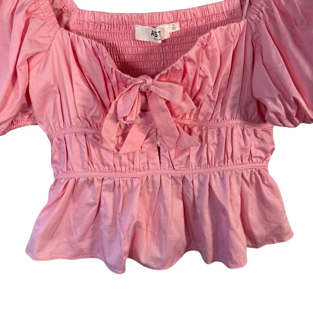 Astr The Label Smocked Pink Puff Peplum Sleeve Blouse Size S Cottagecore Boho