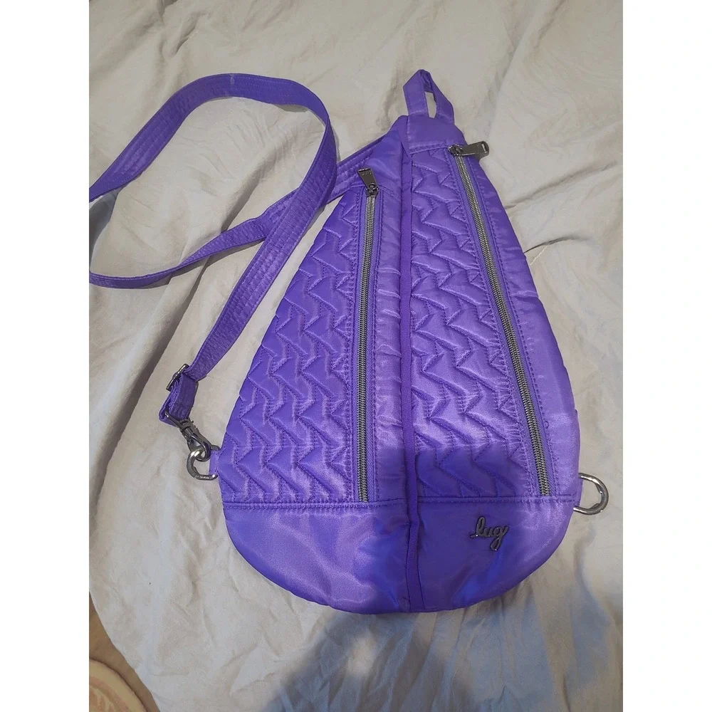 Lug Windsail Sling Bag Purple Quilted NWOT contemporary travel multi pocket adj.
