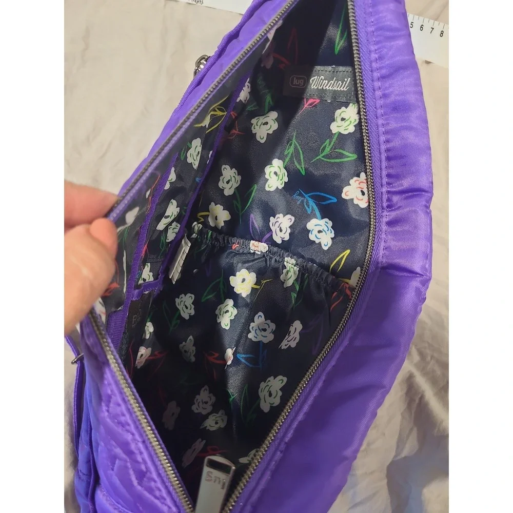 Lug Windsail Sling Bag Purple Quilted NWOT contemporary travel multi pocket adj.