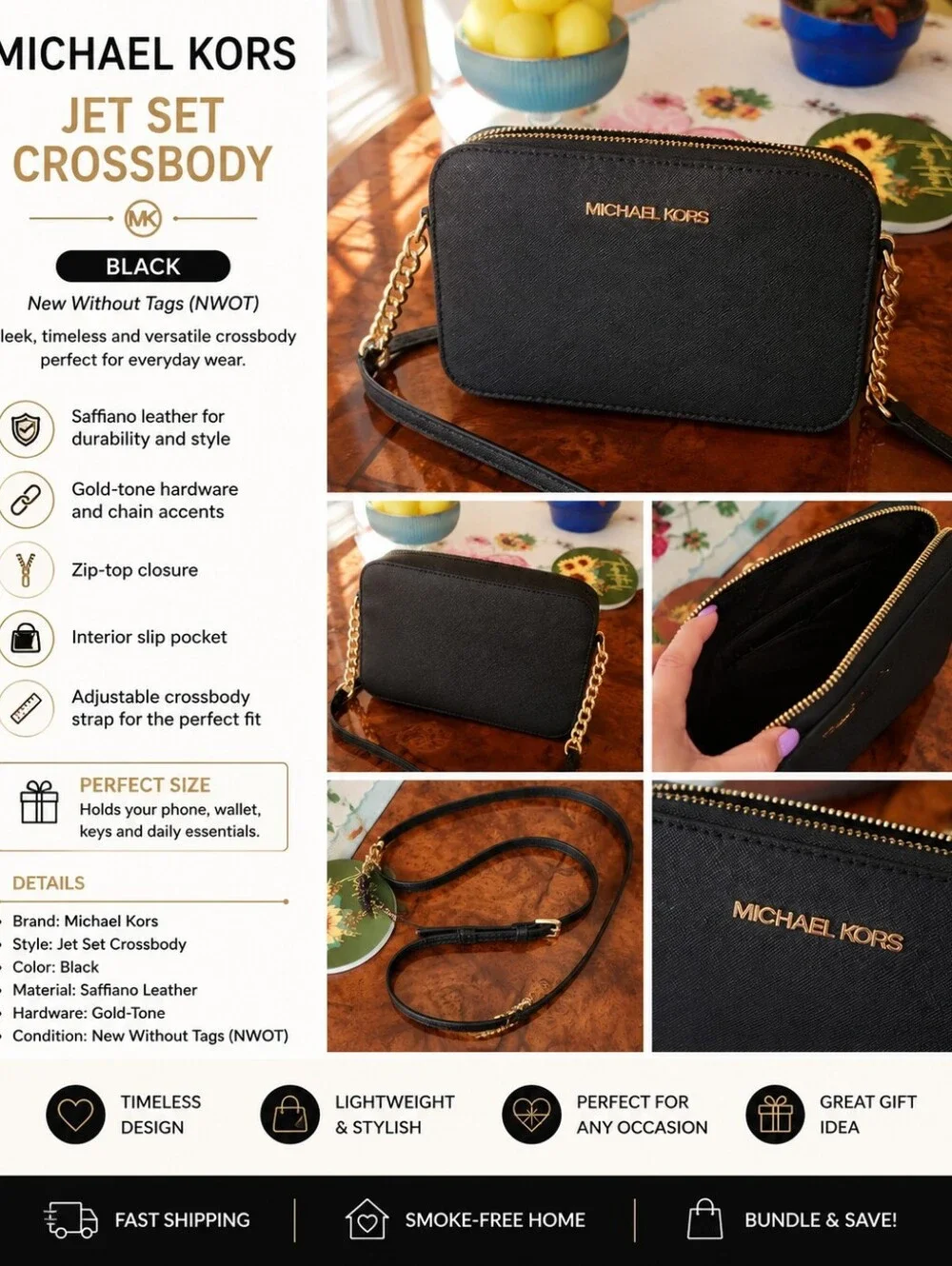 🖤NWOT Michael Kors Jet Set East West Crossbody – Black