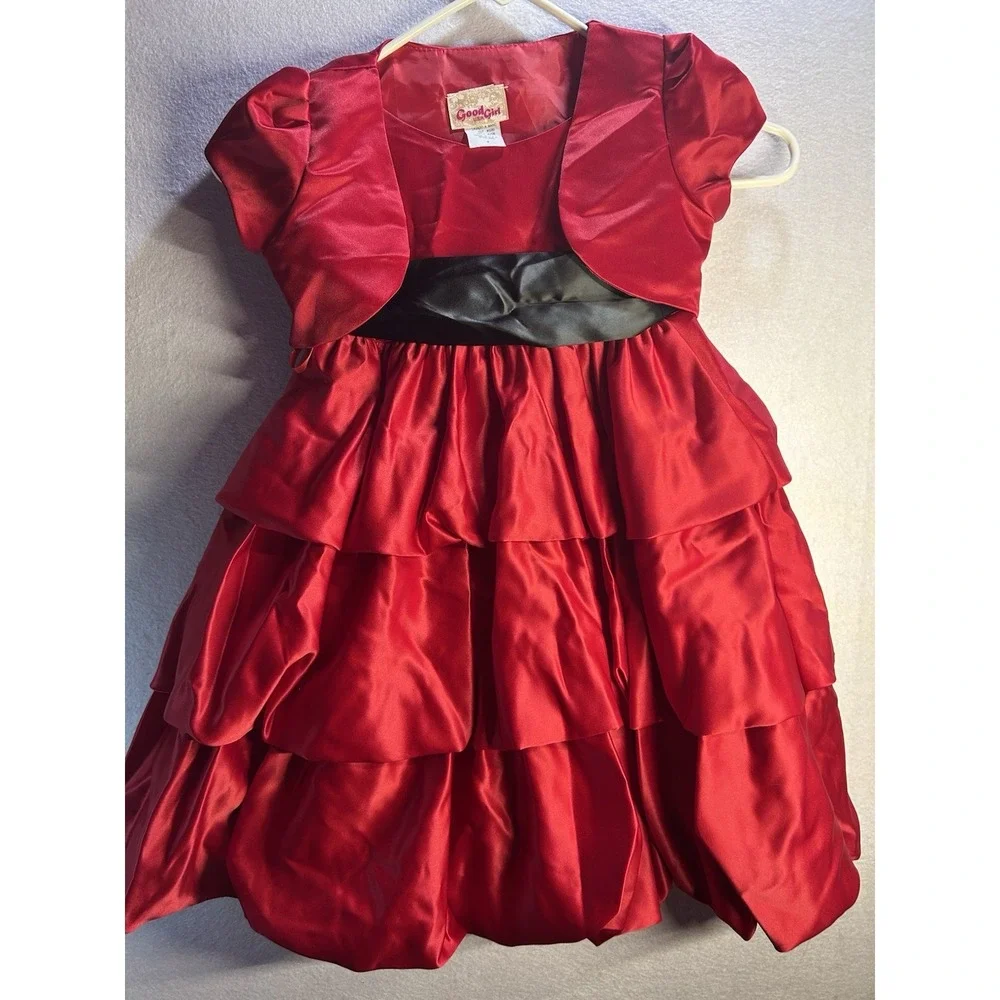 Good Girl Red Satin Fit & Flare Dress w/ Bolero Jacket Girls 4 Formal Party