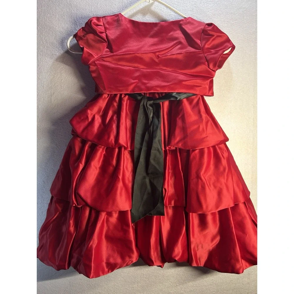 Good Girl Red Satin Fit & Flare Dress w/ Bolero Jacket Girls 4 Formal Party