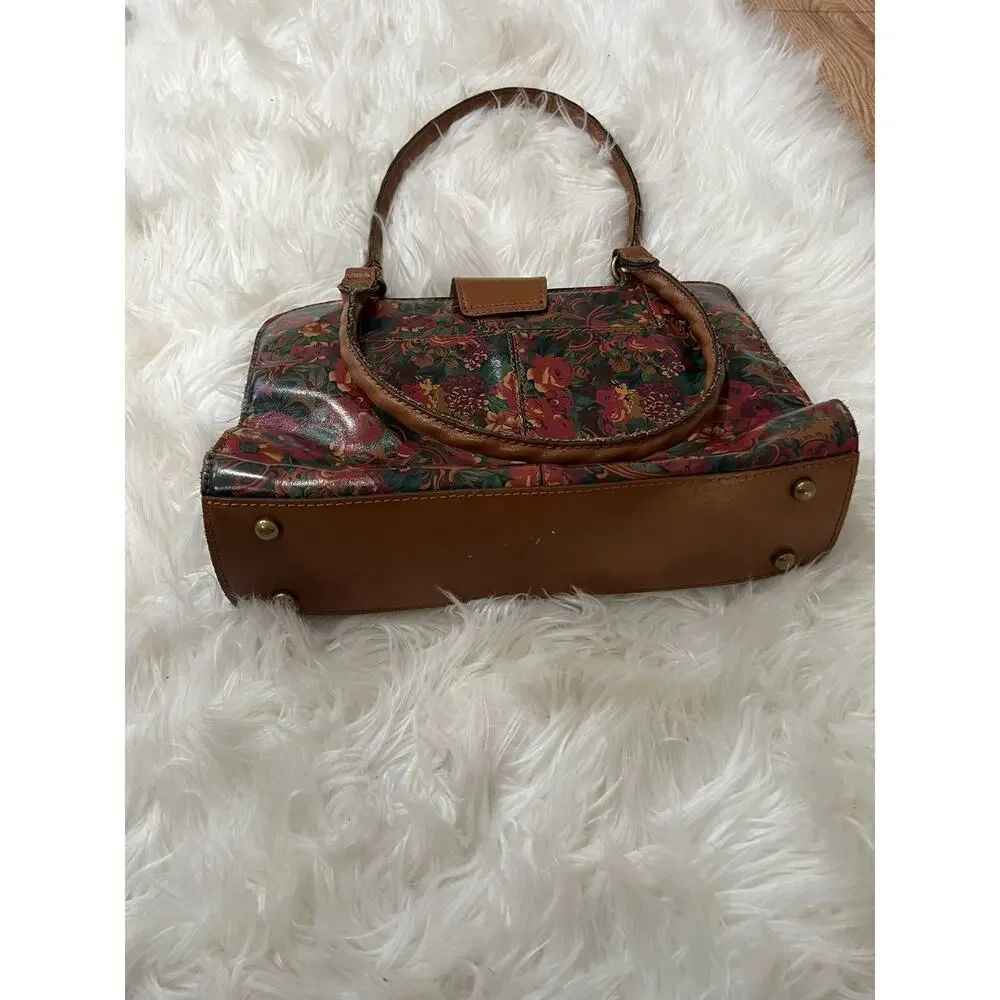 PATRICIA NASH RIENZO Leather SATCHEL Shoulder Bag RUSTIC NATURE PRINT B000575