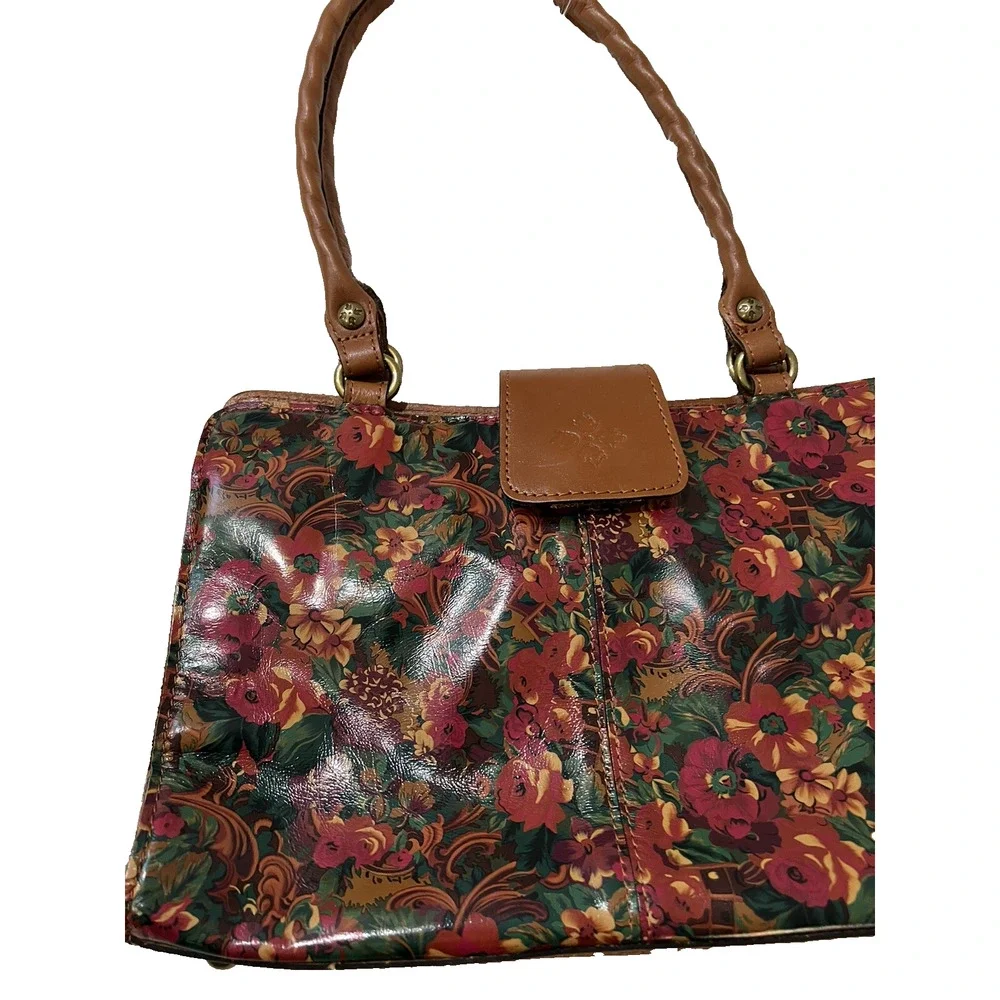 PATRICIA NASH RIENZO Leather SATCHEL Shoulder Bag RUSTIC NATURE PRINT B000575