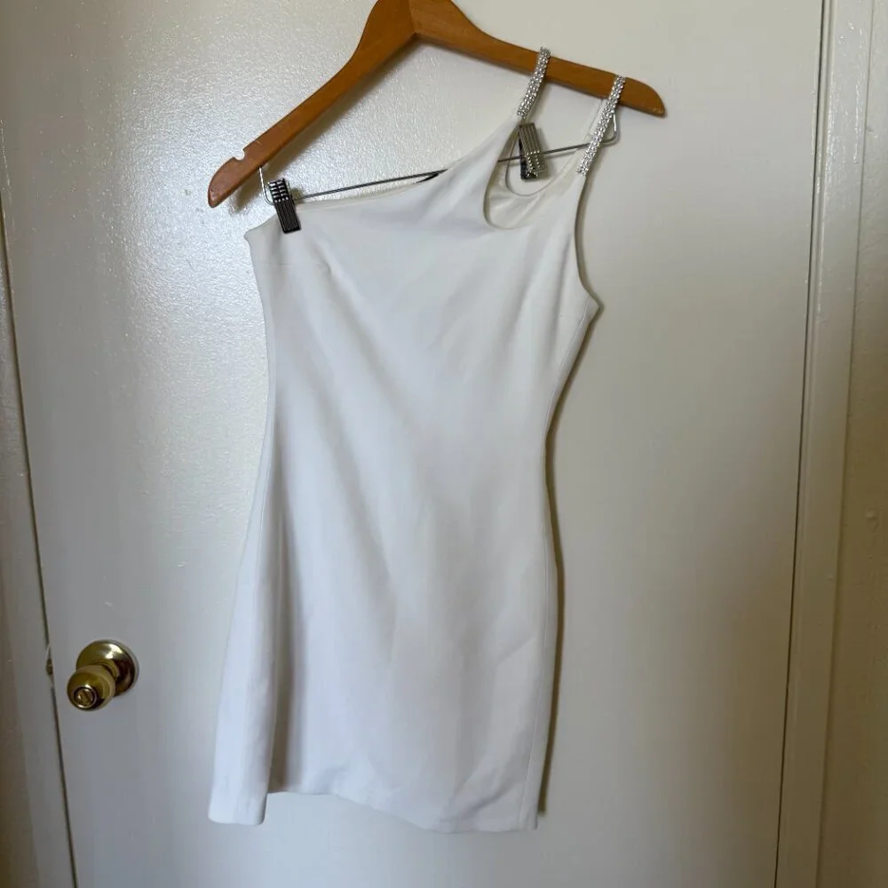 David Koma White One Shoulder Crystal Embellished Mini Bodycon Dress US 2​​​​