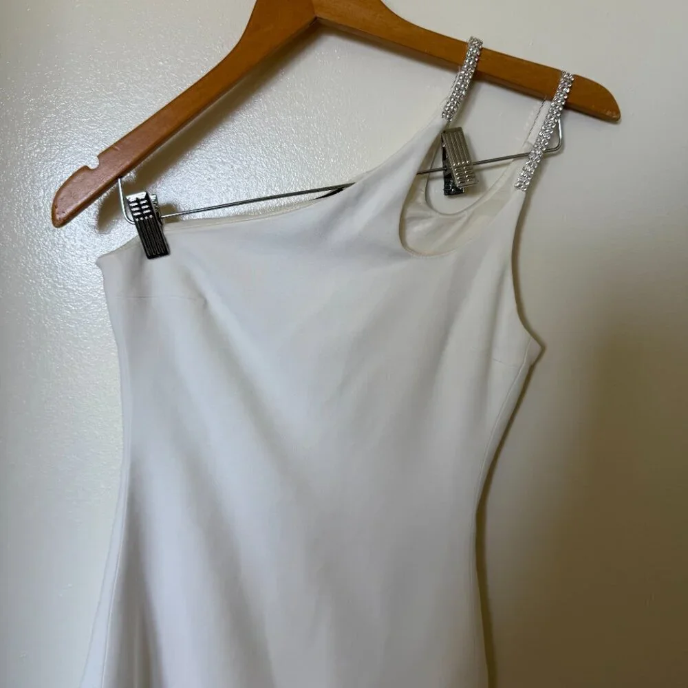 David Koma White One Shoulder Crystal Embellished Mini Bodycon Dress US 2​​​​