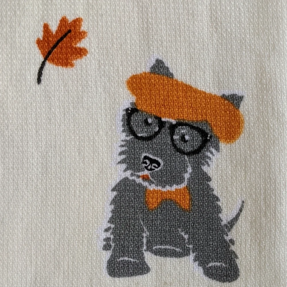 Doxie Corgi Terrier Labrador Pug Leaves Autumn Theme Kitchen Towel Set Of 2 NWT