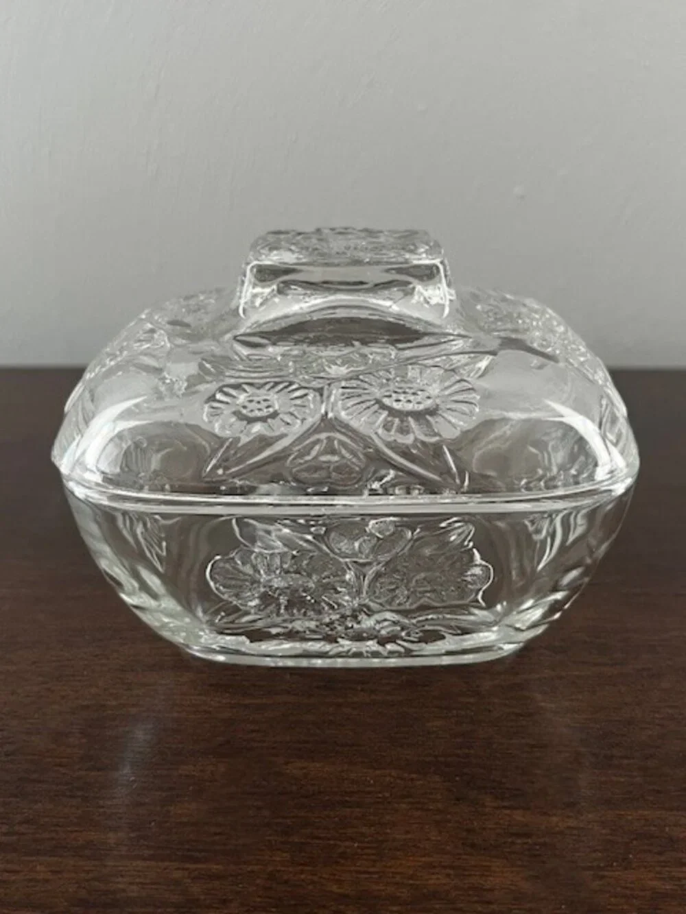 Clear Glass Refrigerator Dish Lid Covered Floral Indonesia