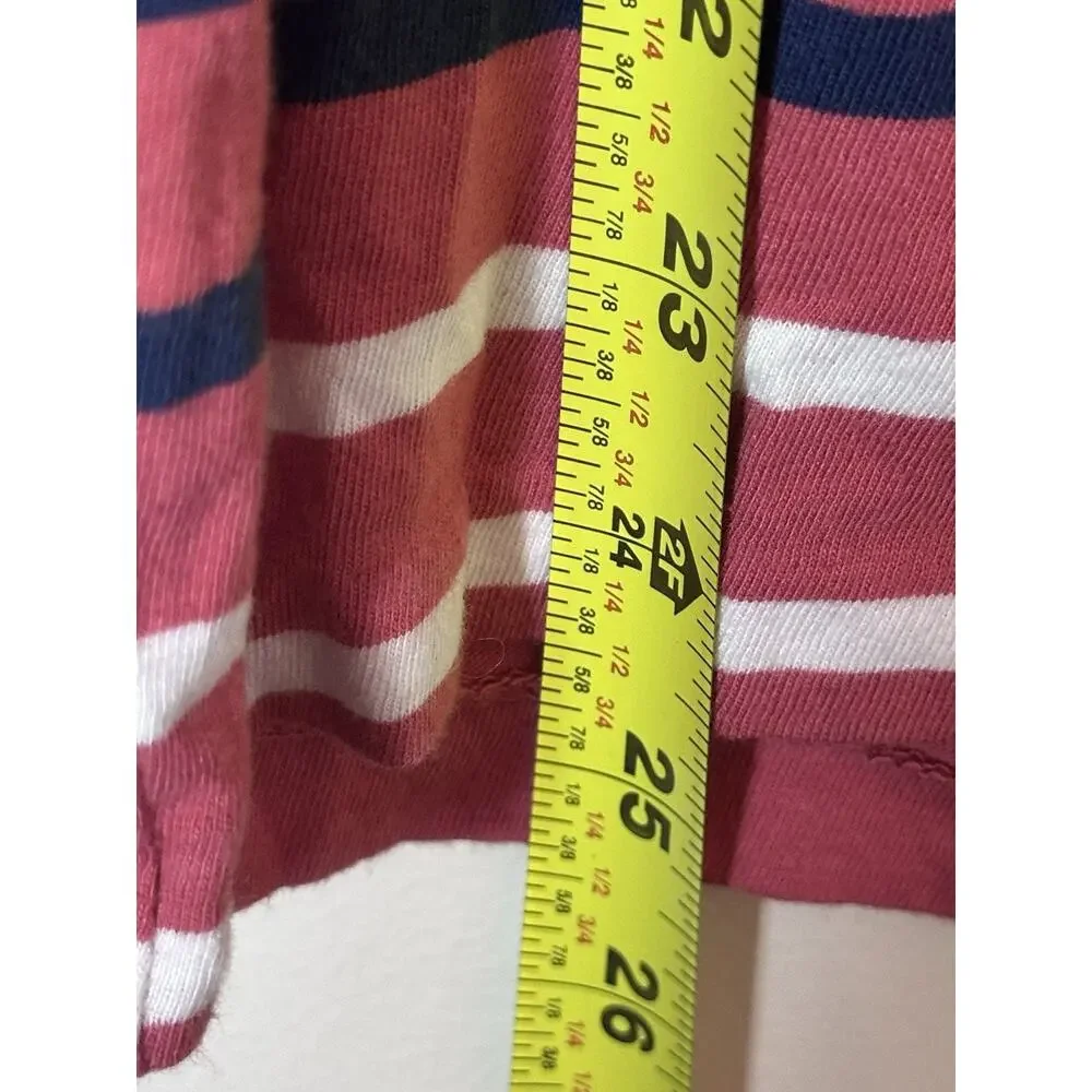 Polo Ralph Lauren T-Shirt Mens Large Coral Red Navy Striped Pocket Slim Nautical