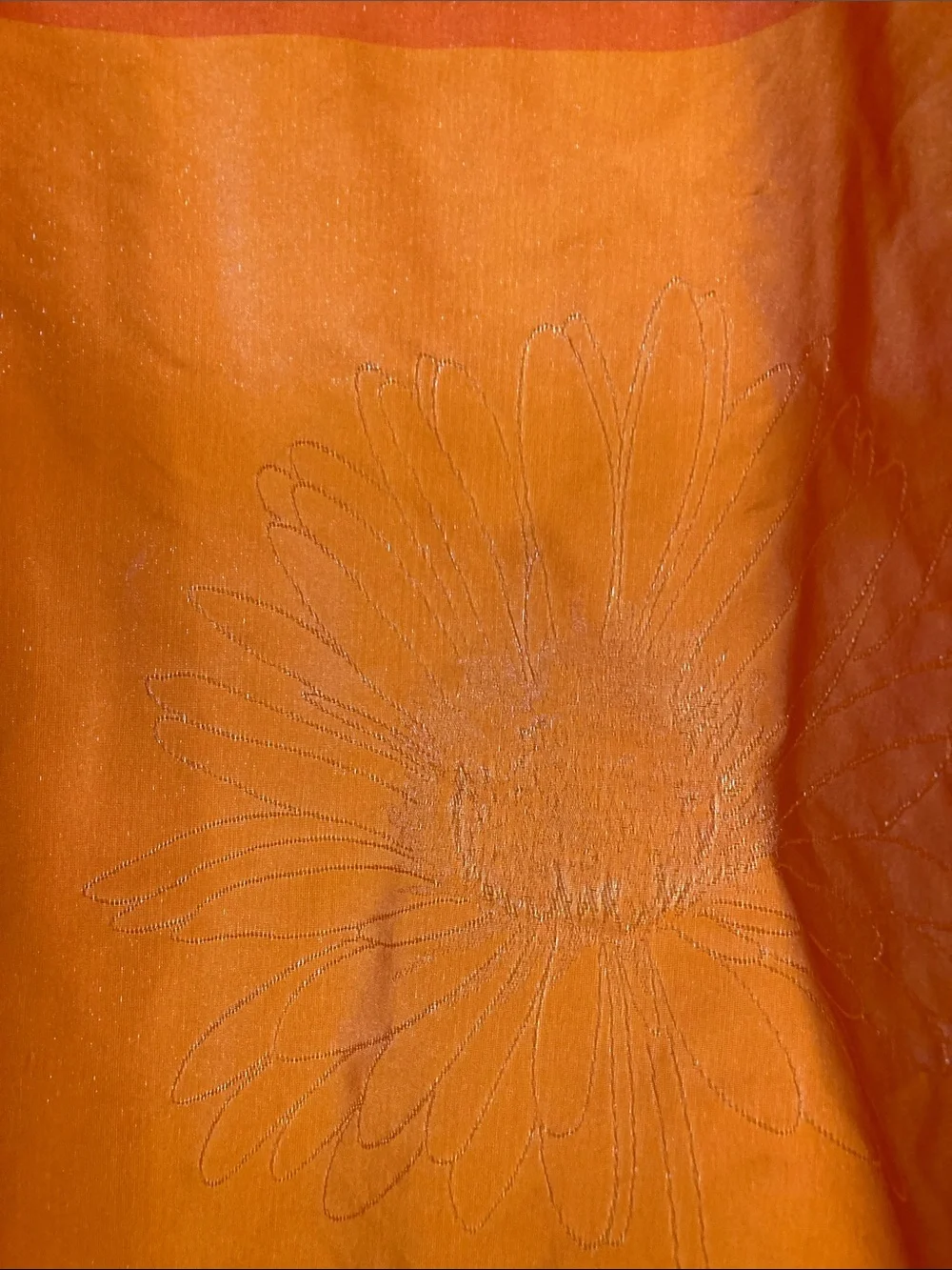 Spectacular MADURA two panel raspberry orange/ yellow daisy embroidered curtain