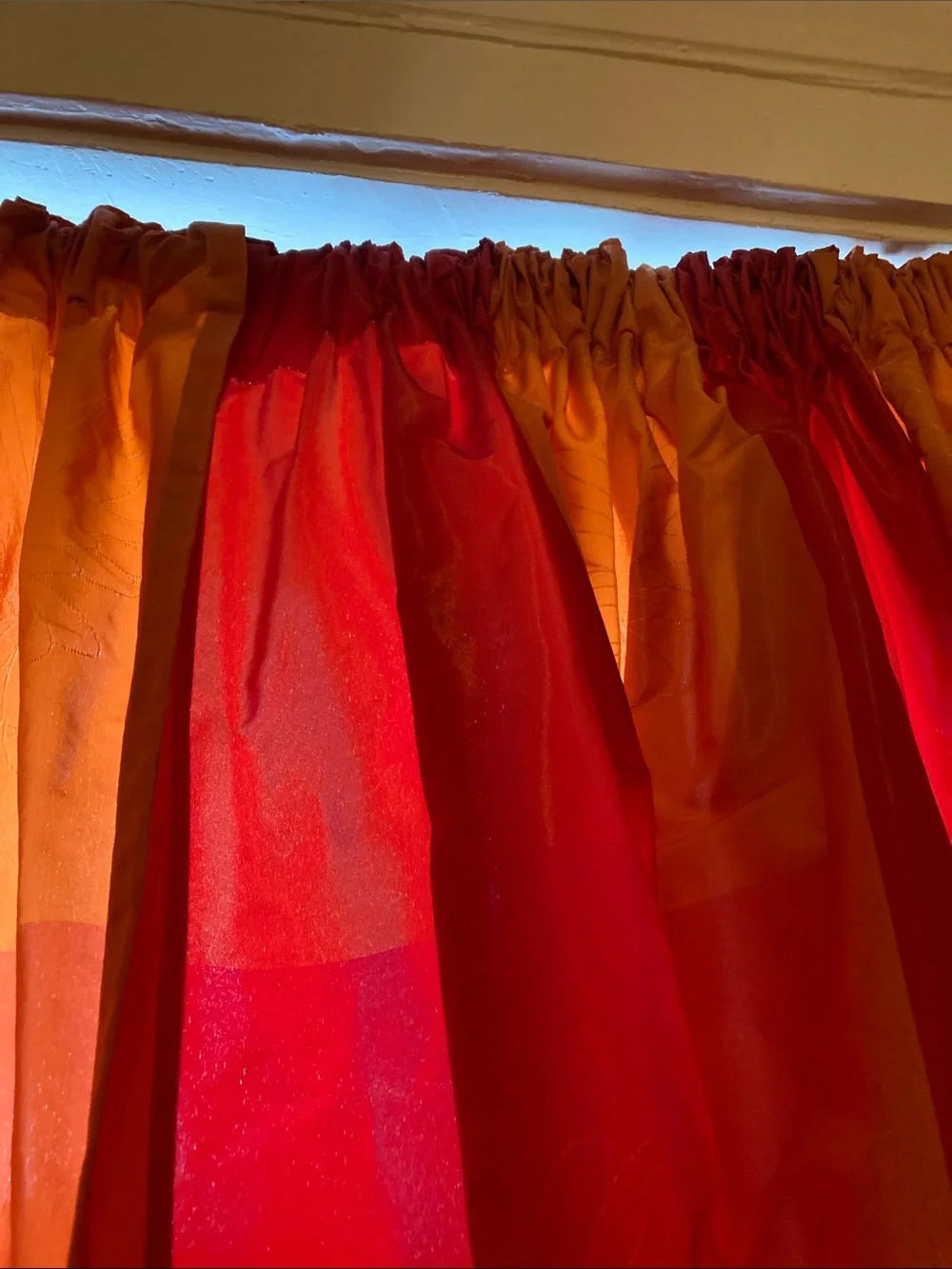 Spectacular MADURA two panel raspberry orange/ yellow daisy embroidered curtain