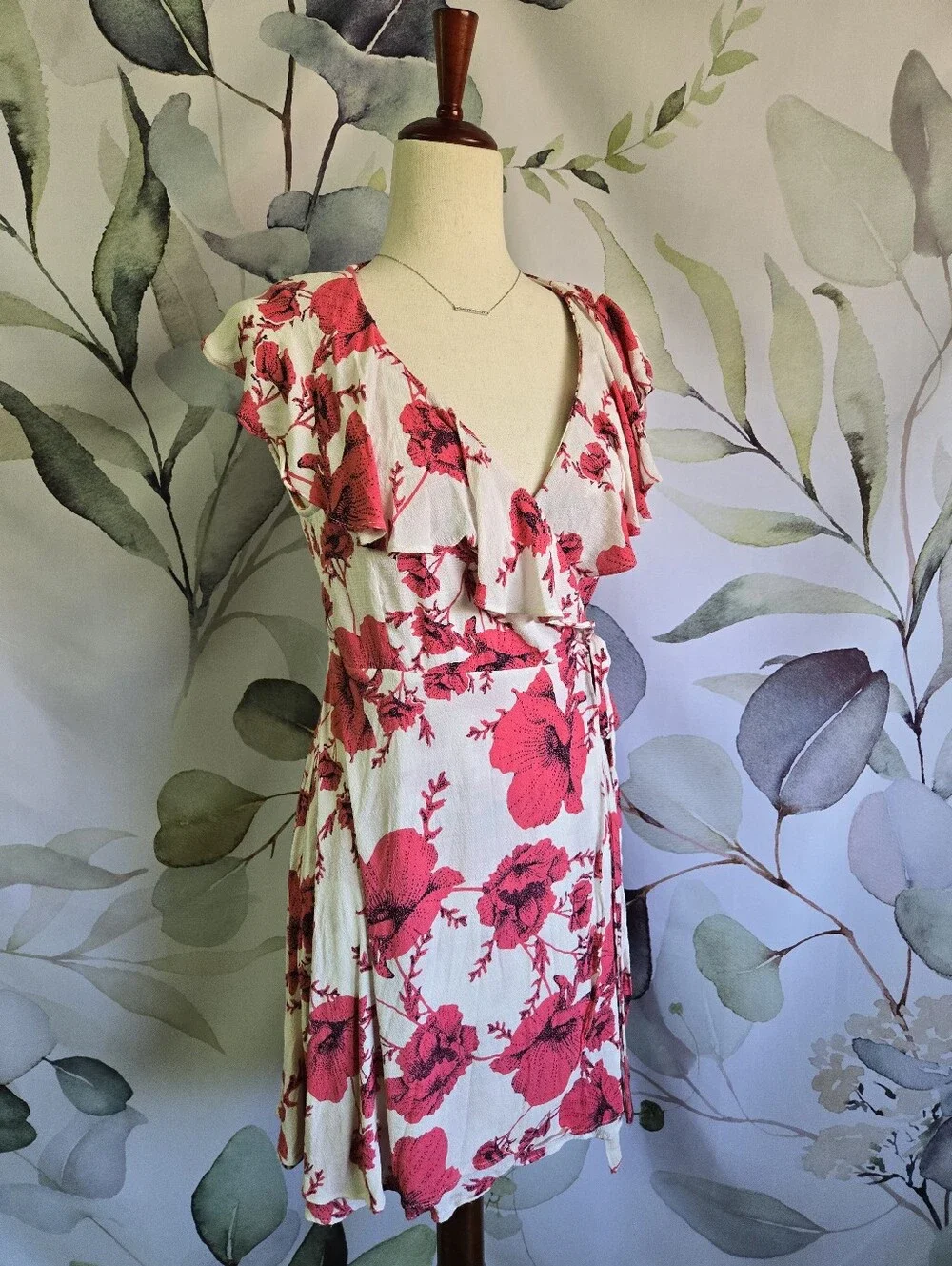 FREE PEOPLE | French Quarter Wrap Dress in Pink & White sz M