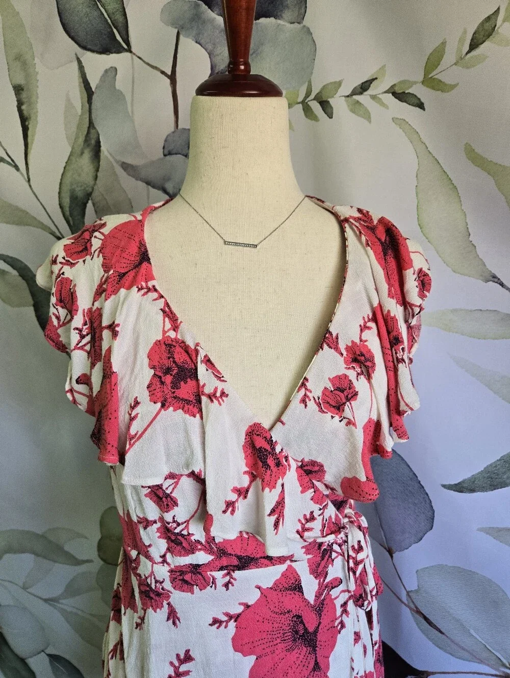 FREE PEOPLE | French Quarter Wrap Dress in Pink & White sz M