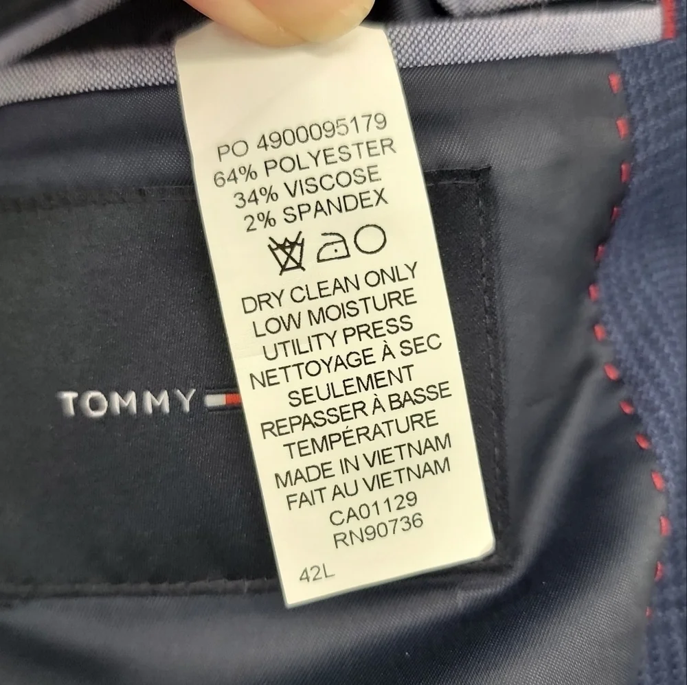 Tommy Hilfiger Navy Blue Blazer Mens 42L Vintage Plaid Preppy Sports Jacket