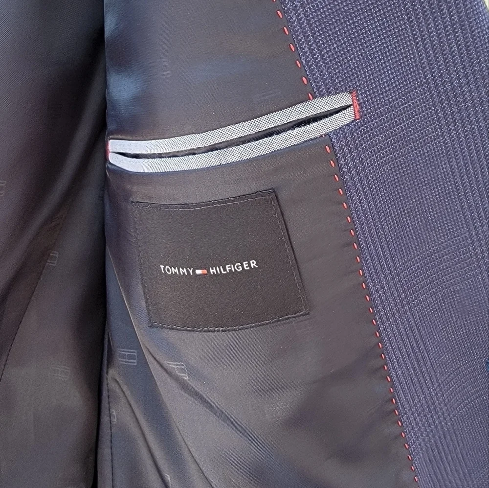 Tommy Hilfiger Navy Blue Blazer Mens 42L Vintage Plaid Preppy Sports Jacket