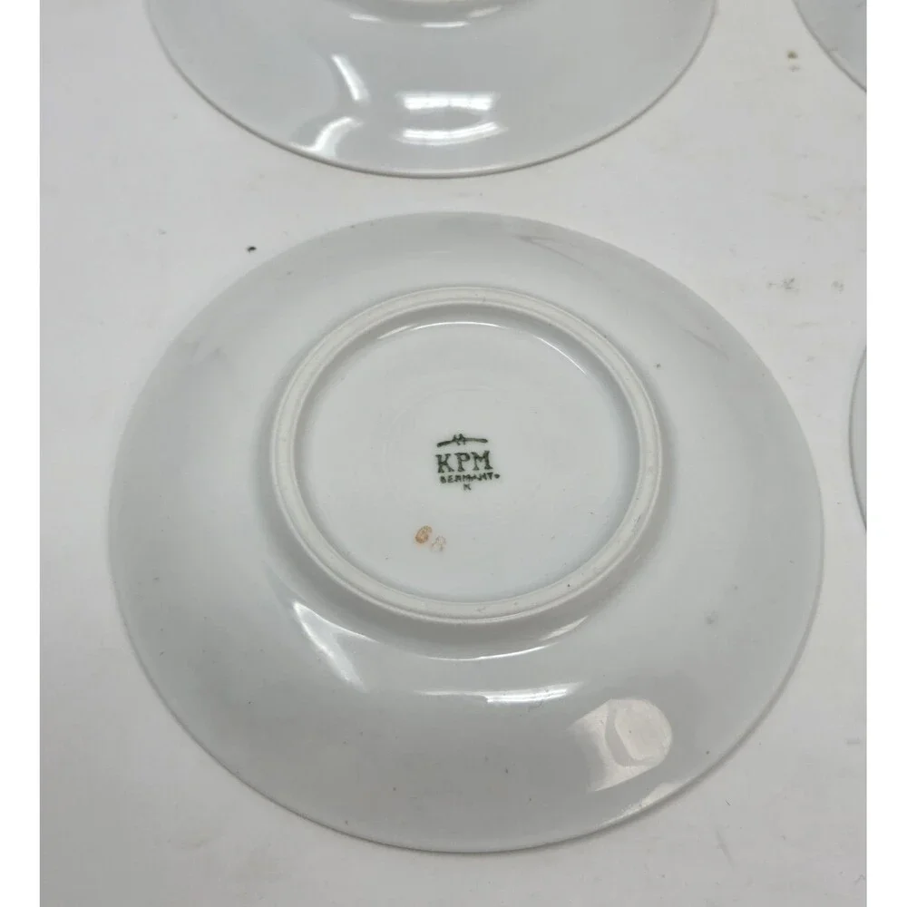 KPM Krister Germany Porcelain Saucer Set 5 Pink Rose Garland Gold Trim Antique