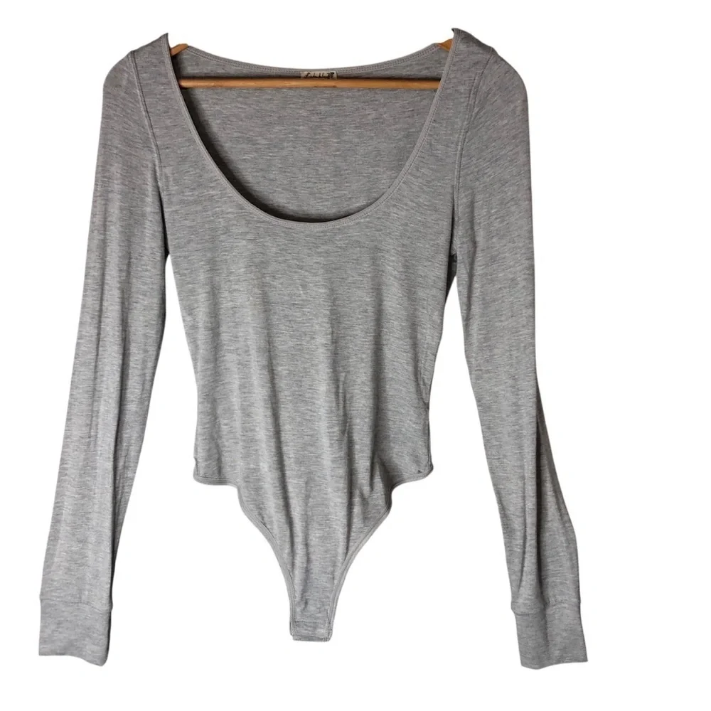 Free People Intimately Free Jersey L/S Bodysuit Sz M Scoopneck Gray Minimalist