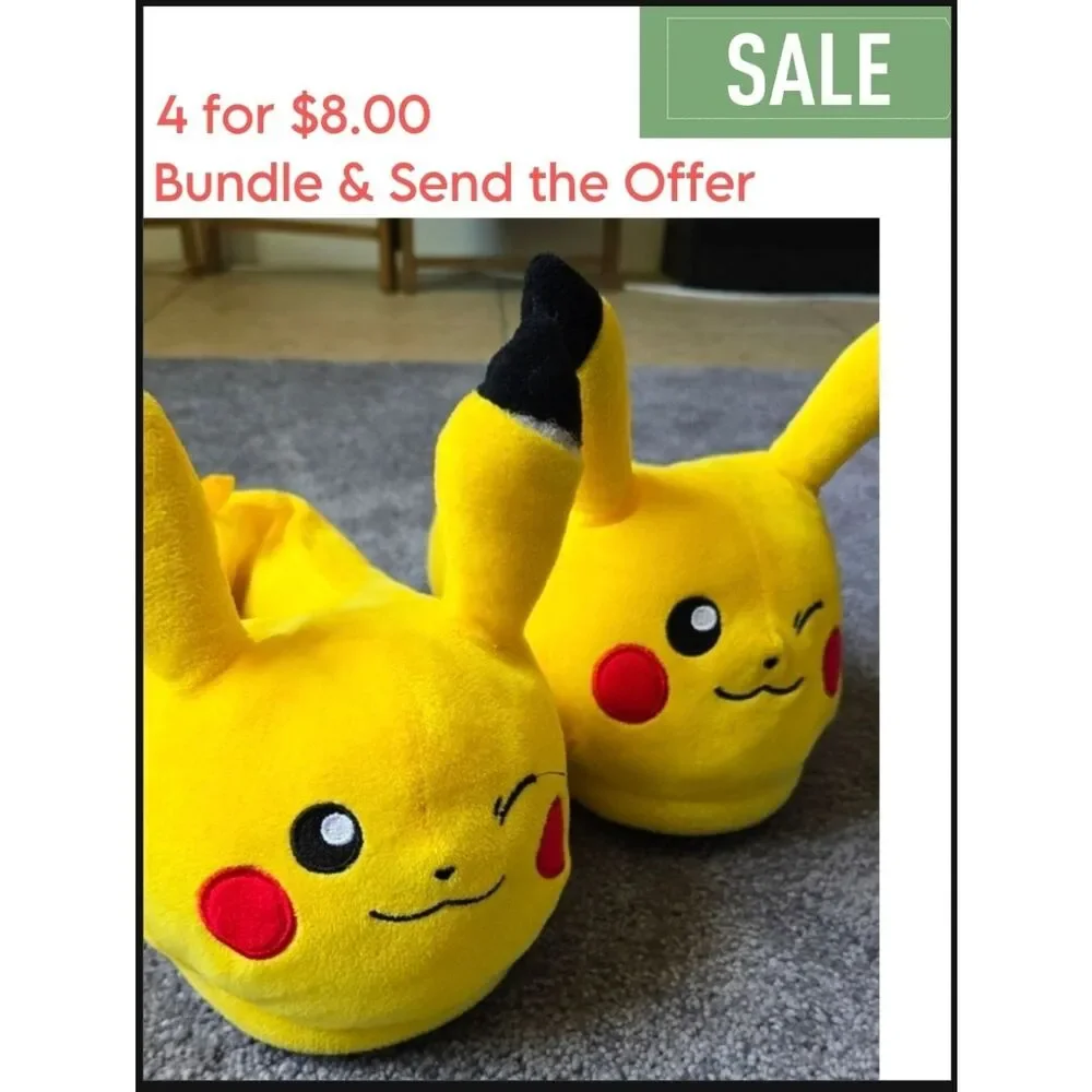 Pokemon Pikachu Plush Slippers Size 4/5 Kids Boys Girls Good Condition