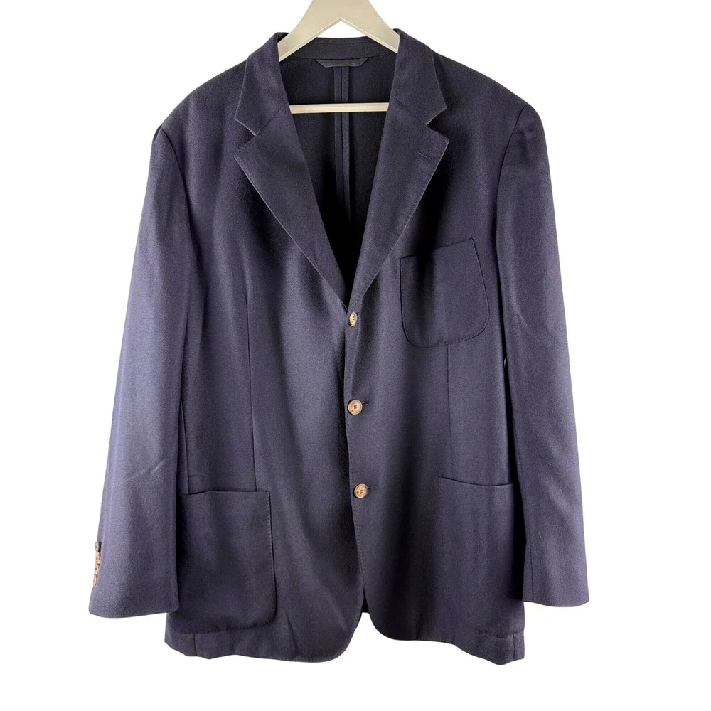 Loro Piana Voyager Jacket Mens 52 Navy Blue 100% Cashmere Blazer Made in Italy