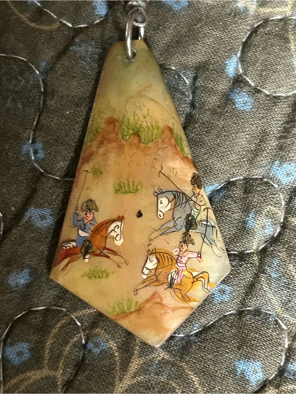 Vintage Hand-Painted Horse Pendant mother of pearl