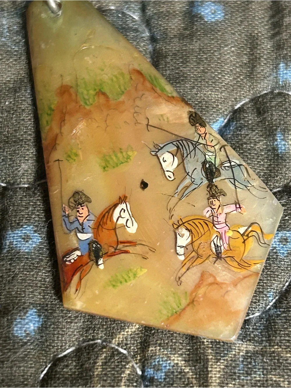 Vintage Hand-Painted Horse Pendant mother of pearl
