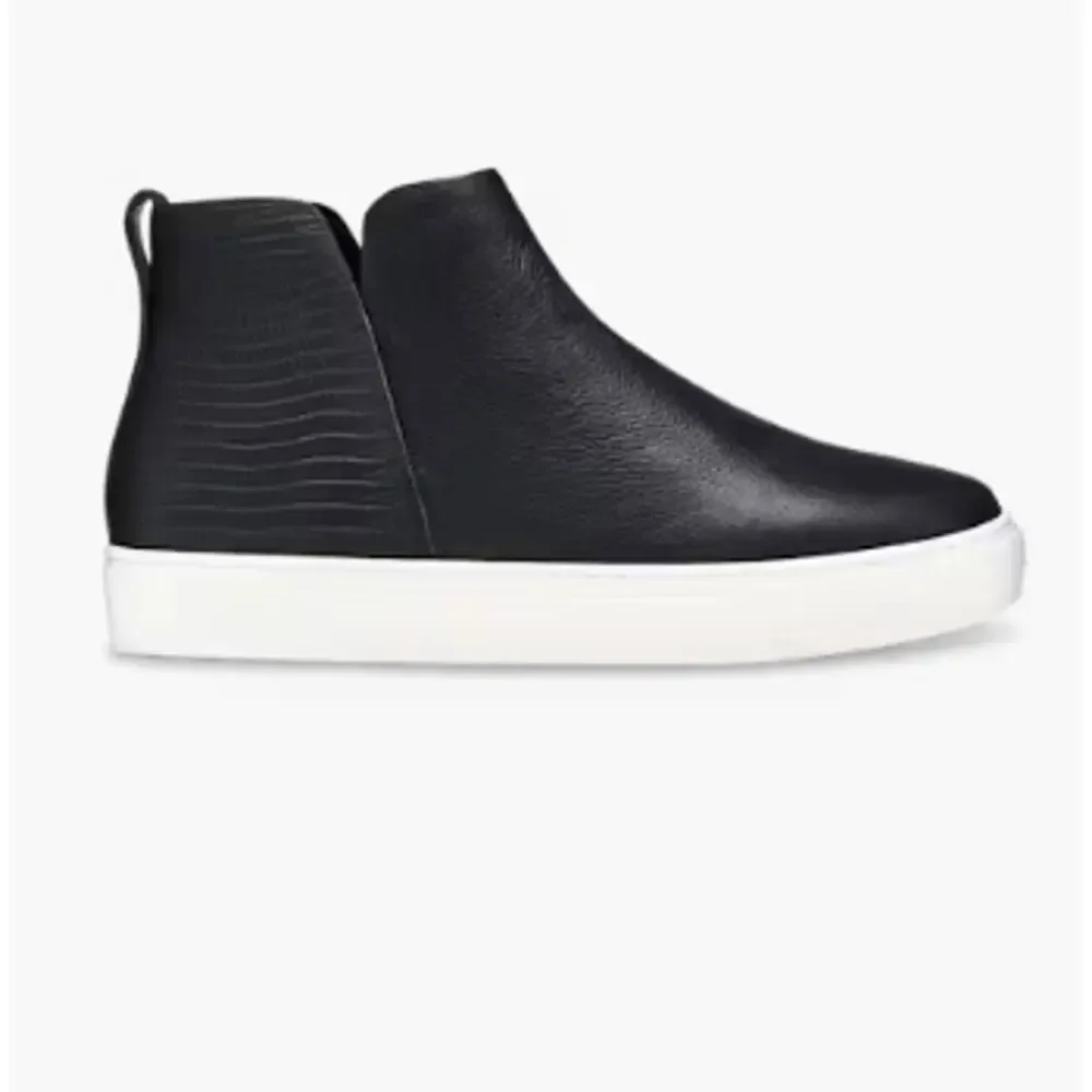 Birdies The Falcon Black Leather Slip-On Sneaker Bootie Hidden Wedge, Size 7.5