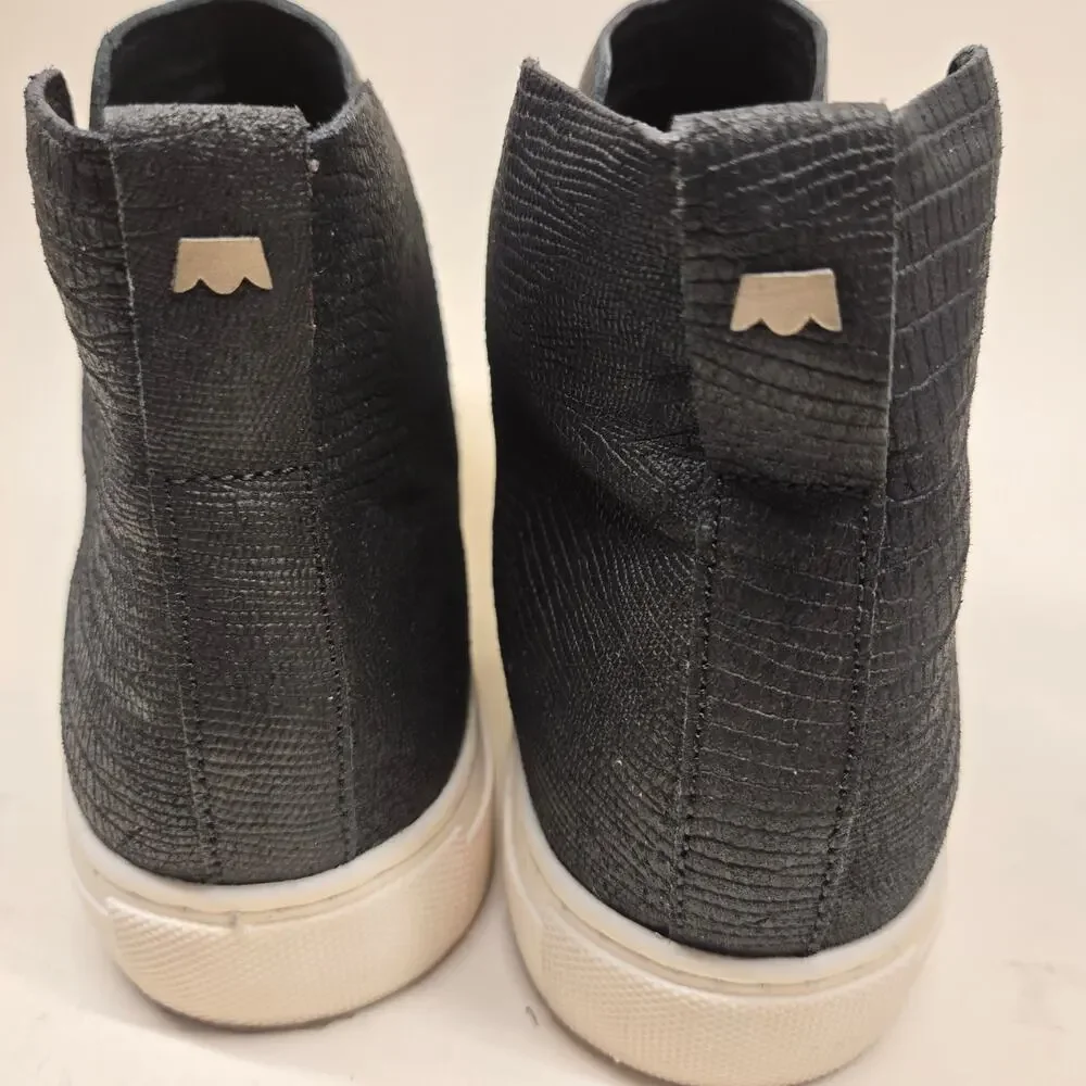 Birdies The Falcon Black Leather Slip-On Sneaker Bootie Hidden Wedge, Size 7.5