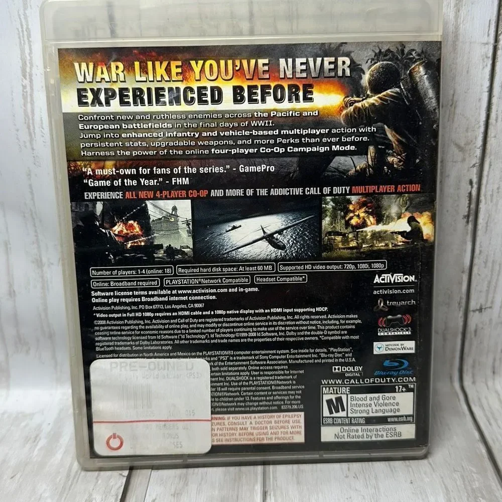 Call of Duty World at War Sony PlayStation‎ 3 PS3 Game Complete