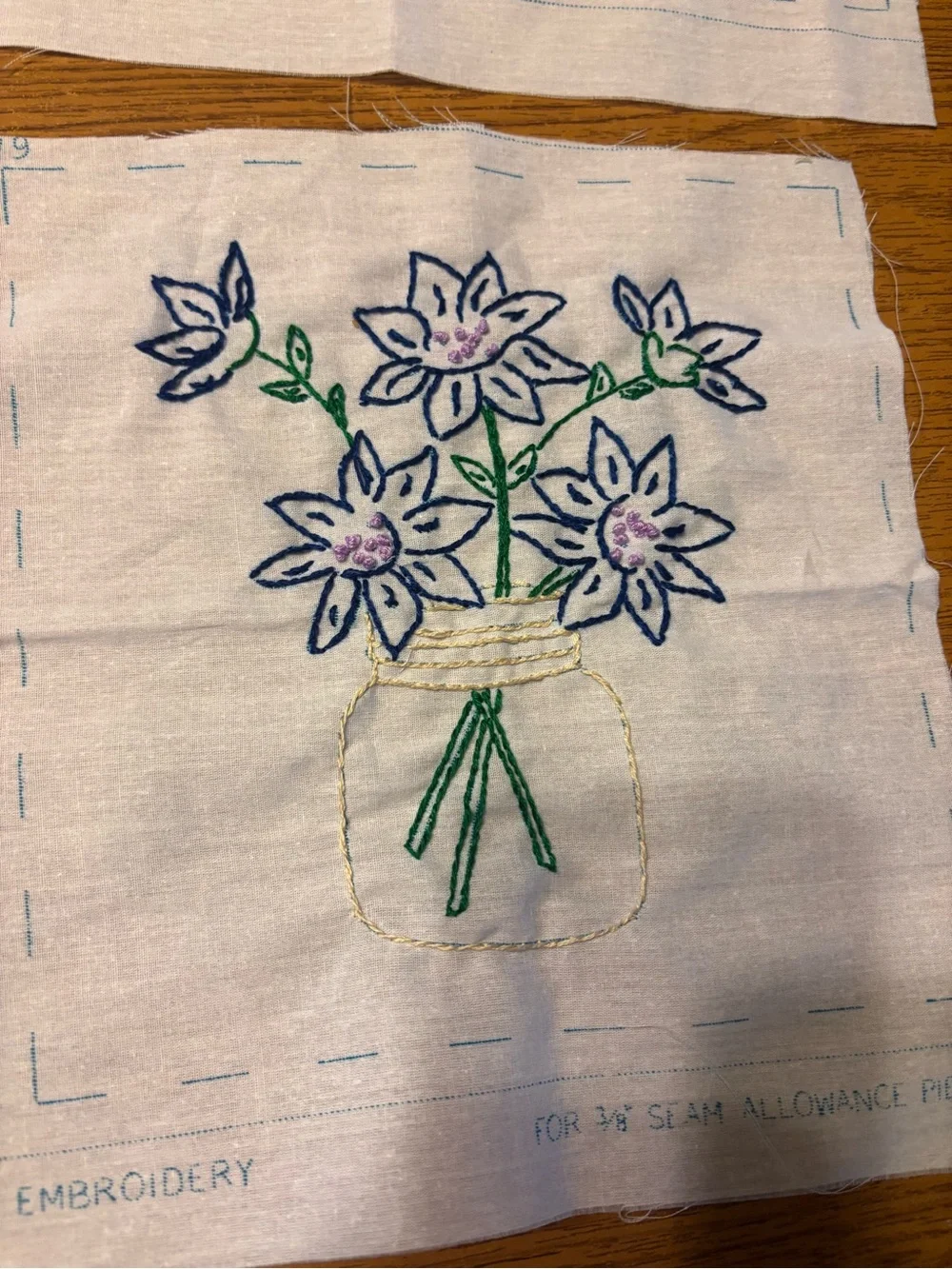 Hand Embroidered Quilt Floral Blocks 12ct