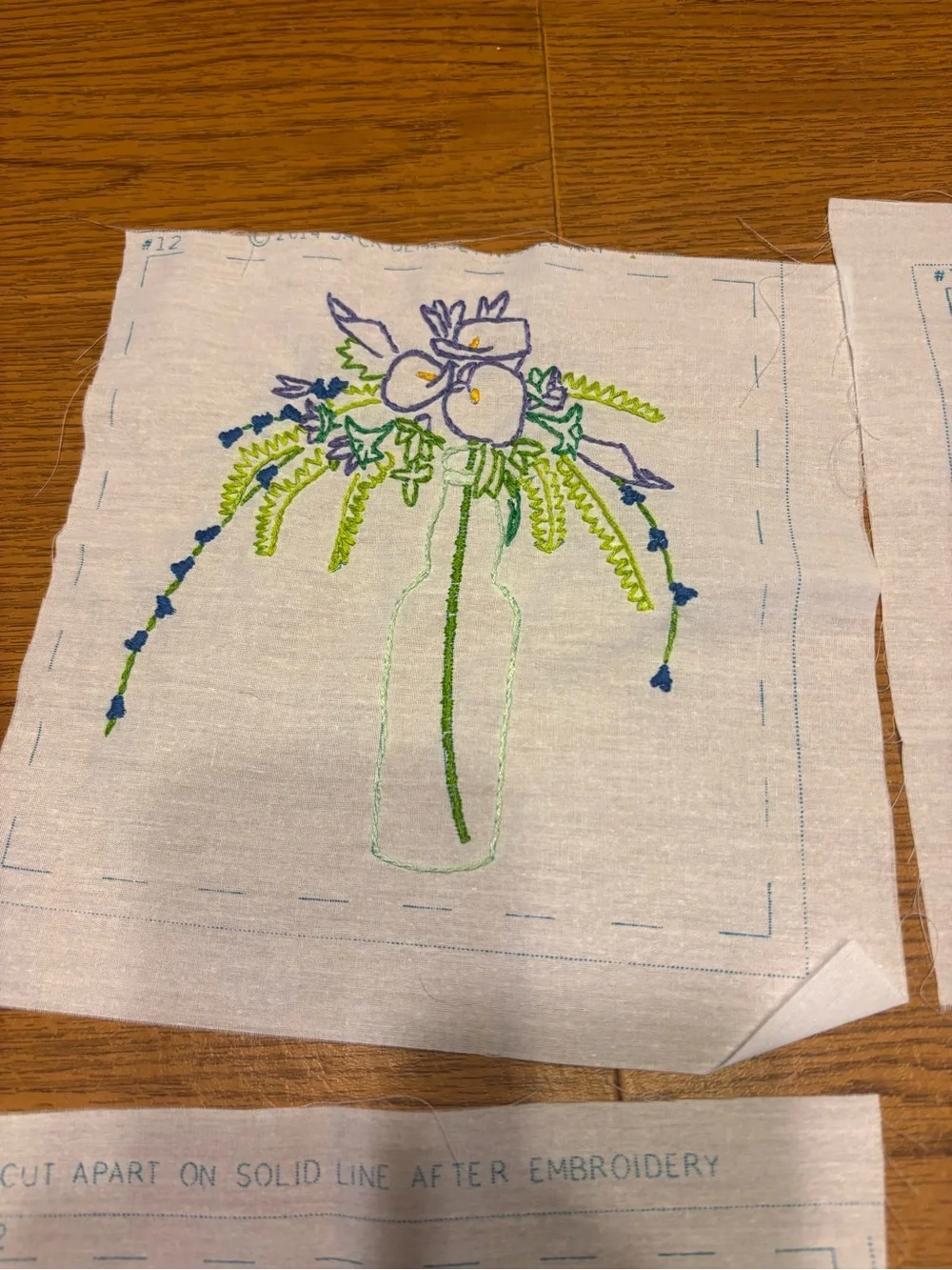 Hand Embroidered Quilt Floral Blocks 12ct