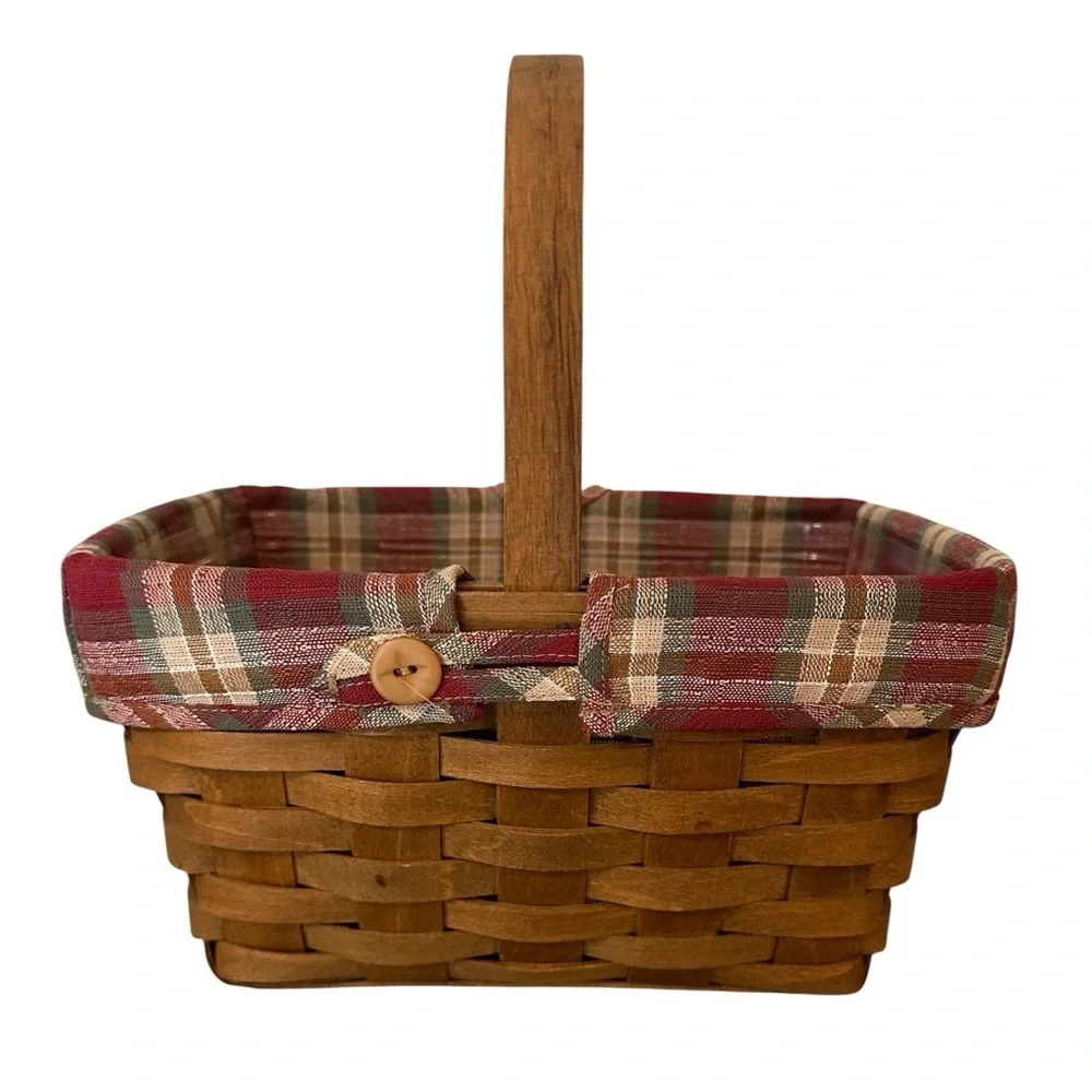 Longaberger Vintage Rectangle Spring Basket with Fabric and Plastic Liners 1985