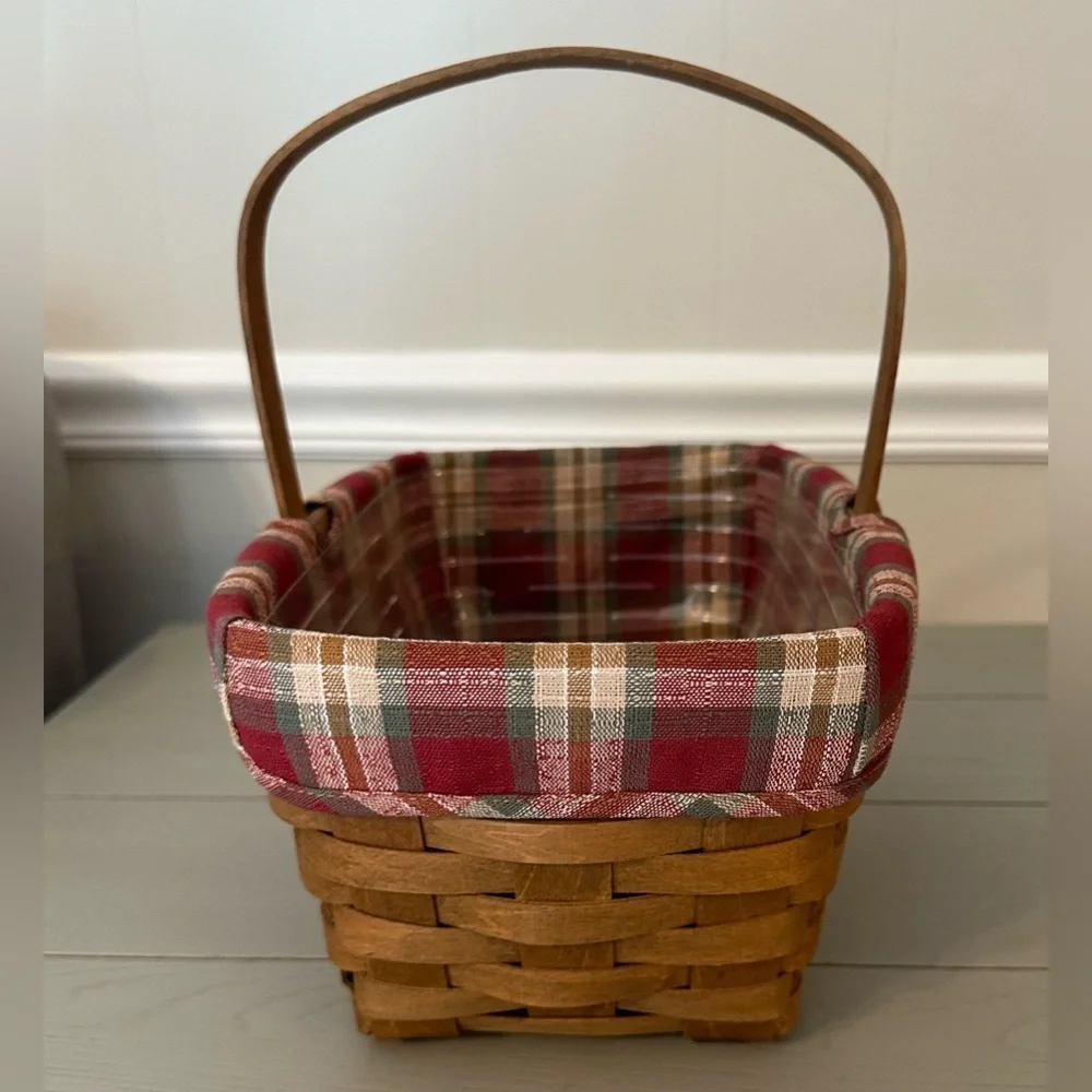 Longaberger Vintage Rectangle Spring Basket with Fabric and Plastic Liners 1985