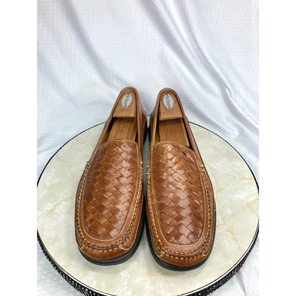 Johnston & Murphy Tidwell Woven Leather Loafer Shoes Mens 12 Brown Basketweave