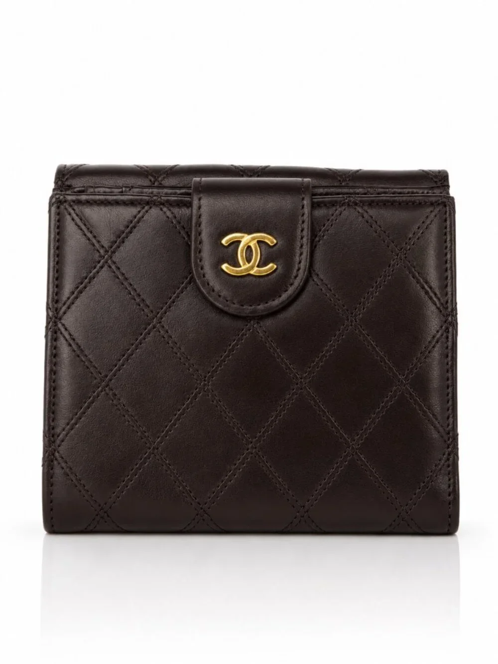 RARE! Vintage CHANEL Brown Quilted Bicolore Leather Gold CC Bifold Wallet
